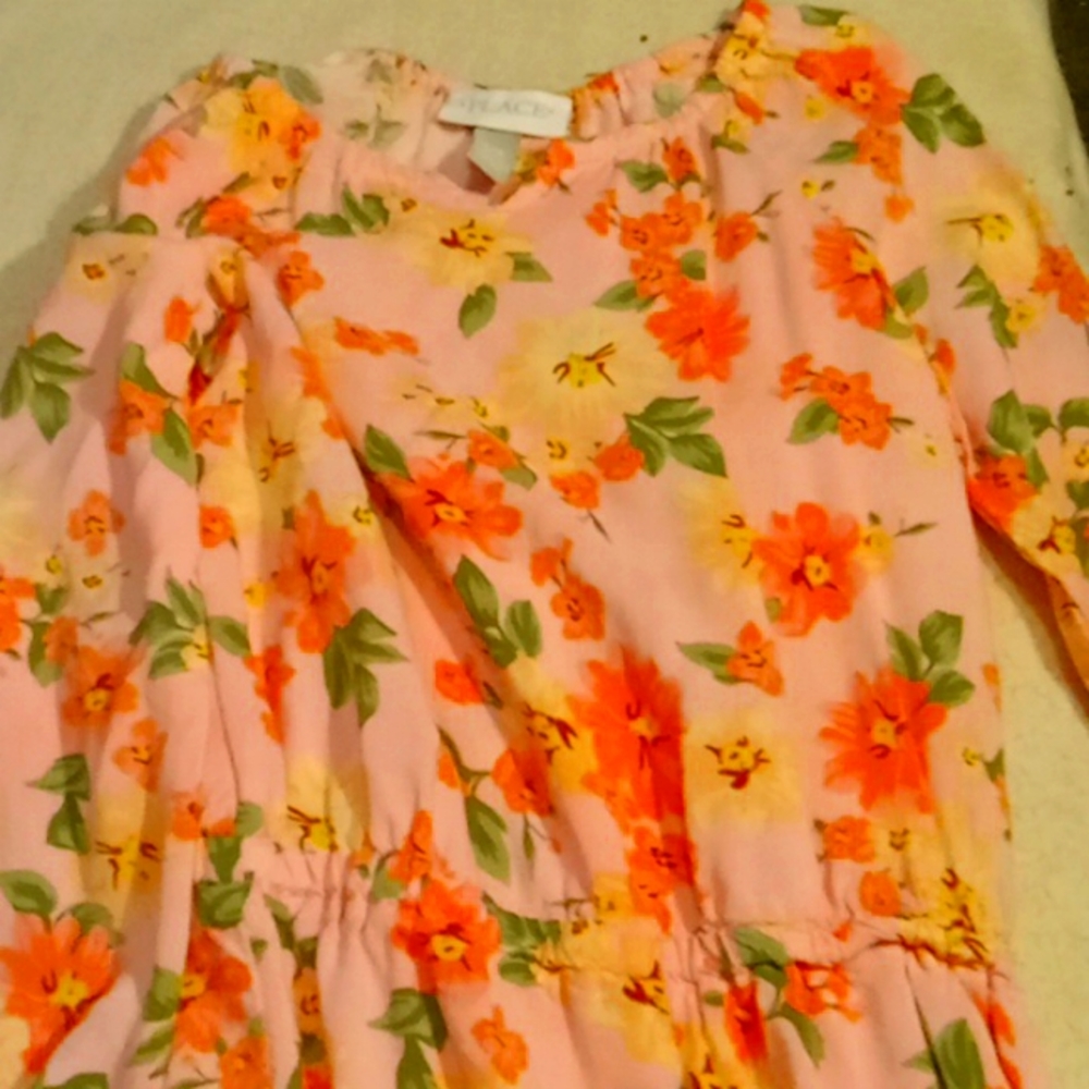 Girls pink floral print one piece
